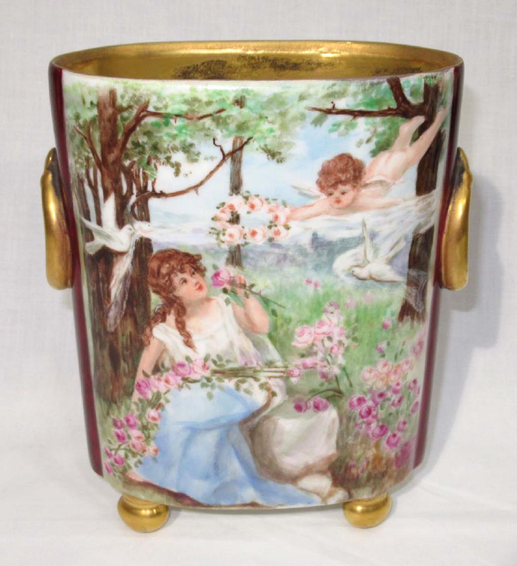 Limoges H.P. Vase w/ Cherubs, Birds, & Lady (1 of 5)