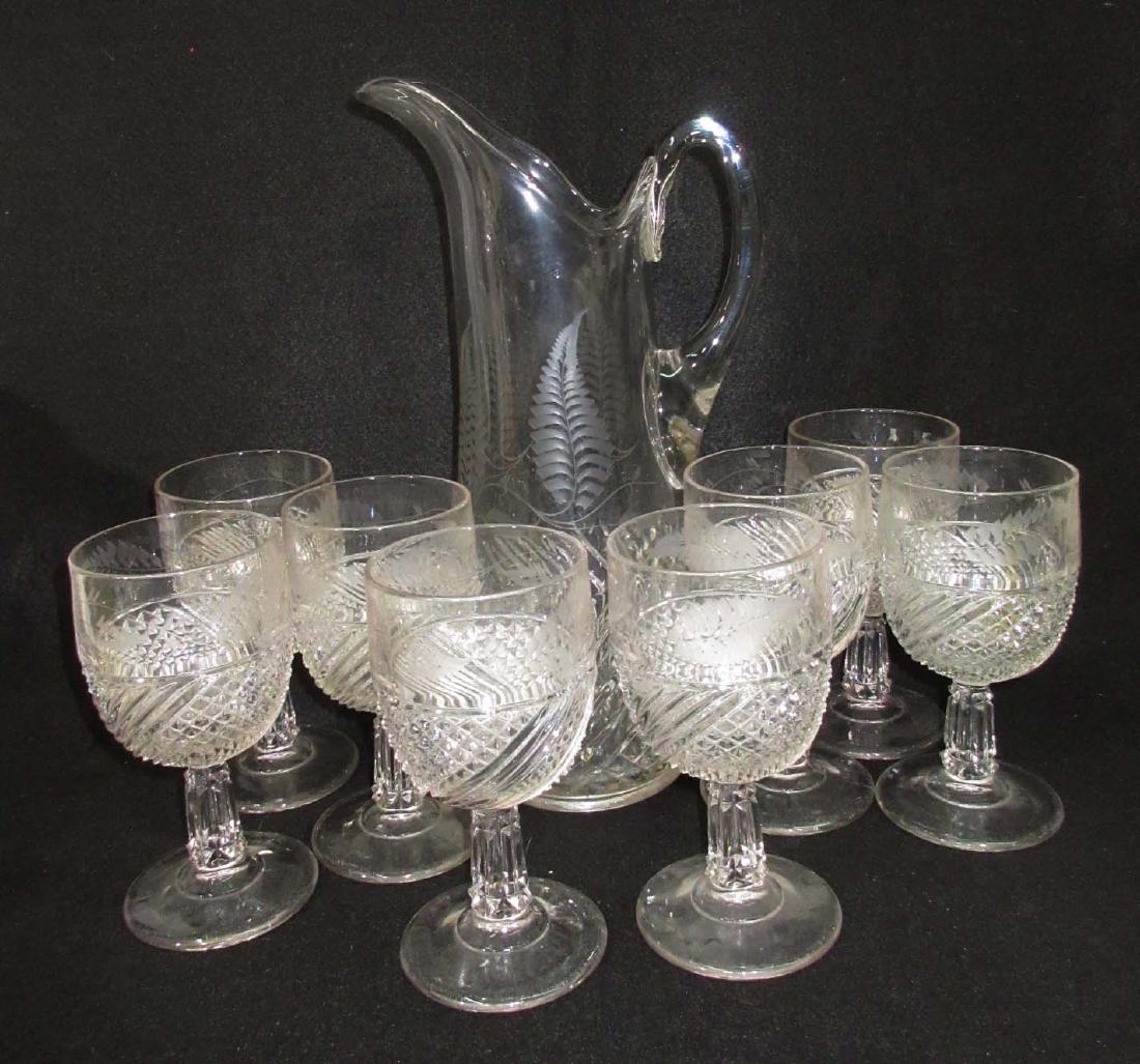 9pc Vict. Water Set w/ Etched Ferns (1 of 3)