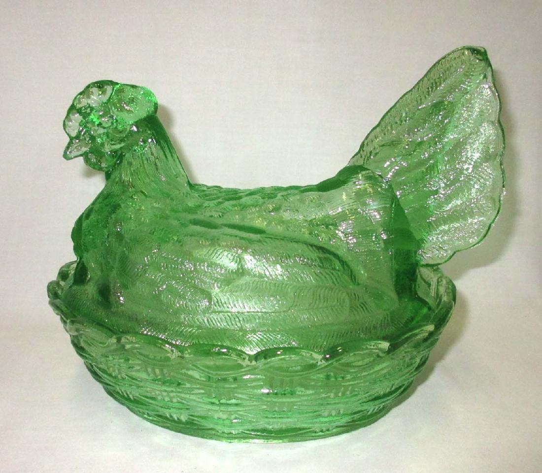 Green Glass Hen on Nest Covered Dish (1 of 2)