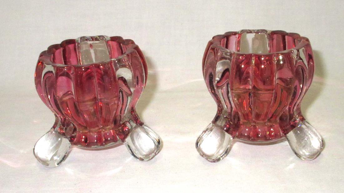 Pr. Cranberry & Clear Candlesticks (1 of 2)