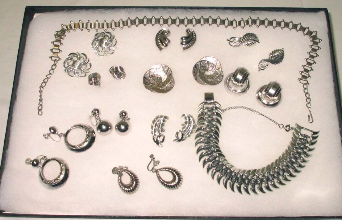 Silvertone 12pc. "Coro" Jewelry Collection: Inc. 1 Necklace, 1 Bracelet and 10pr.s of Silvertone Earrings Mrkd. Coro