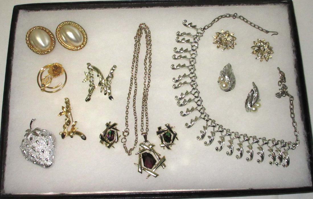 Identified Sarah Coventry 10pc. Jewelry Coll.: Inc. Fancy Free Necklace, 1966 Silver Splendor Earr., 1960's ABC Initial Pin's, 1962 Peta-Lure Earr.,1967 Promise Pin, 1960's Chinese Modern Set of Neck. And Earrings. 1962 Chain of Fashion Earr.'s & 