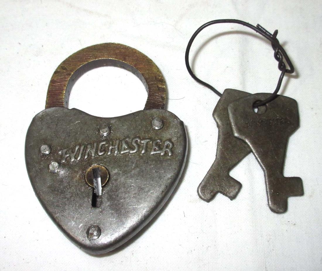 Modern Winchester Heart Lock & Key: 2 1/4" x 1 3/4"