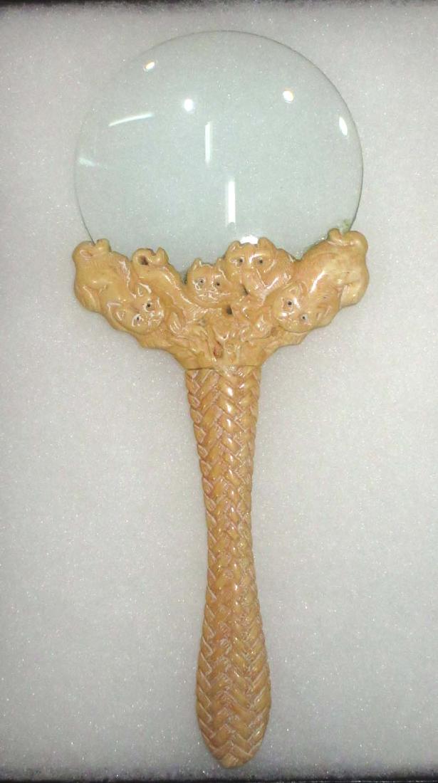 Carved Bone Magnifying Glass: 7 1/4" x 3"W