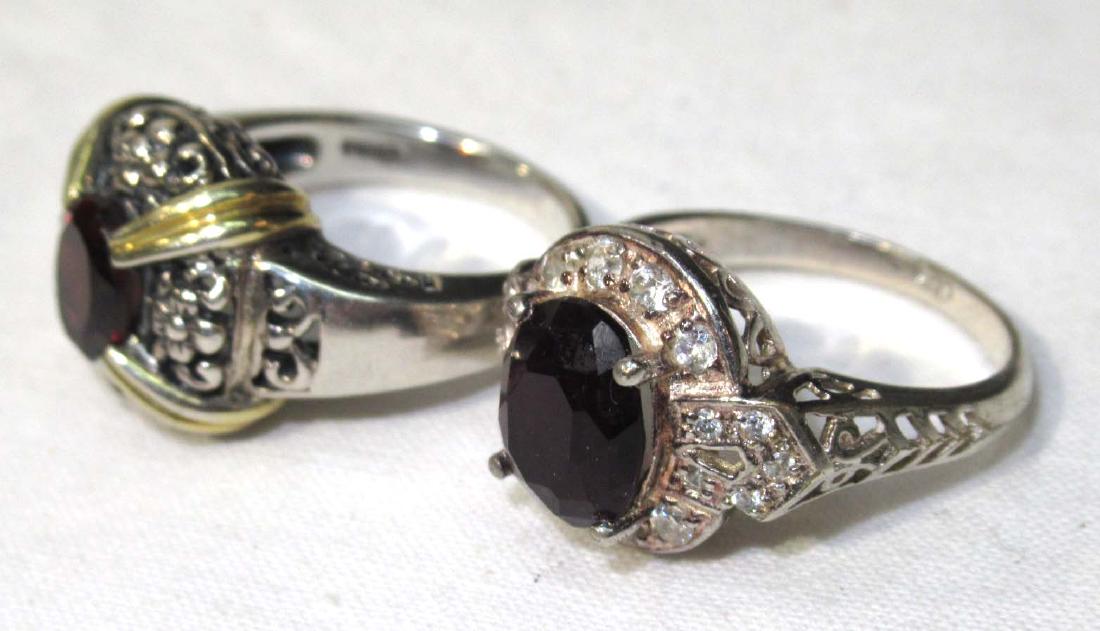 2 Sterling & Garnet Rings: Size 7 & 7 1/2