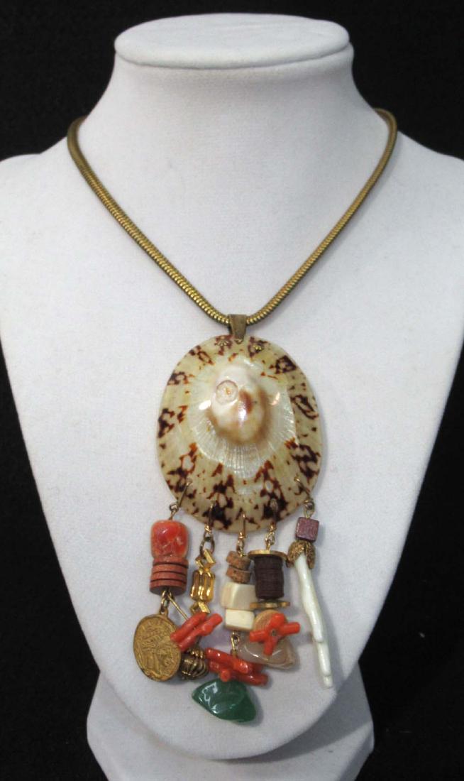 Sgnd Miriam Haskell Organic Necklace: 17" chain, 4"L pendant