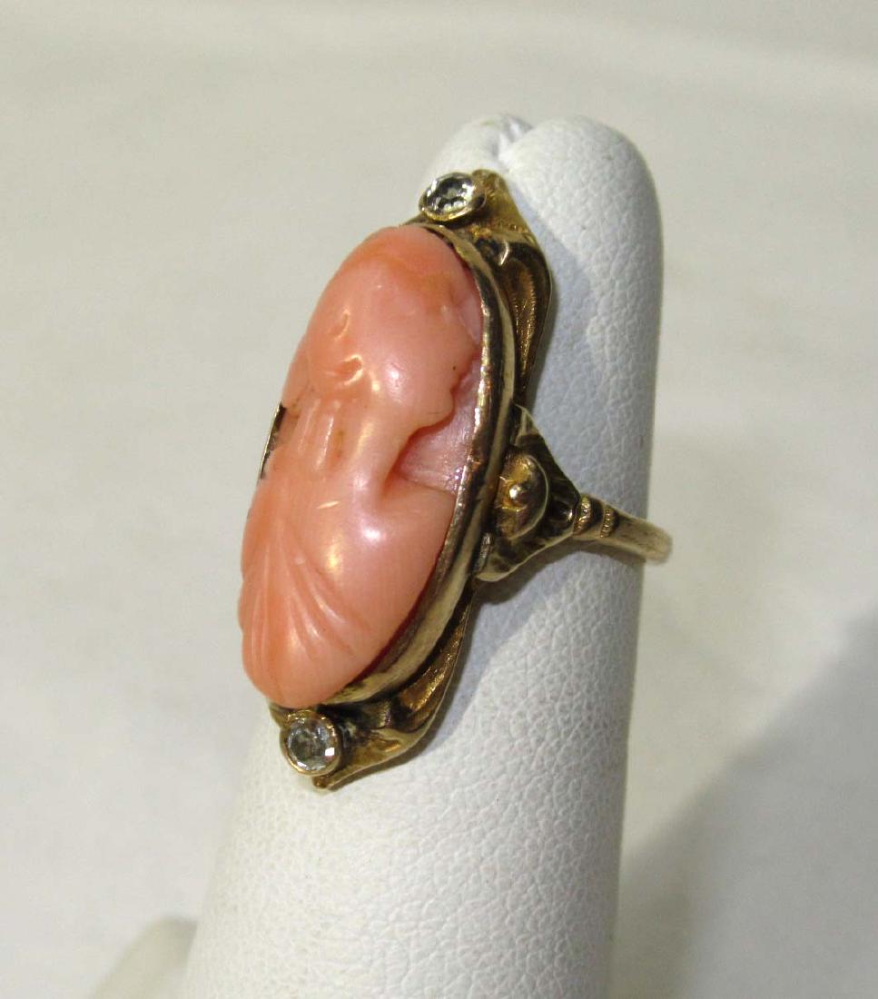 10K Victorian Cameo Ring w/ Diamonds: Size 4 1/2
