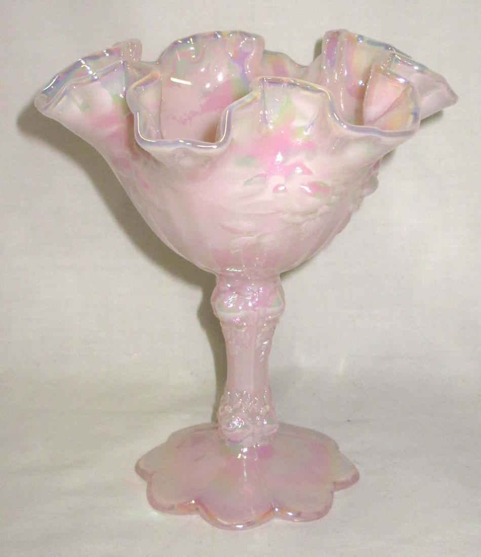 Fenton Pink Luster Compote: 6 1/2"T x 6"W