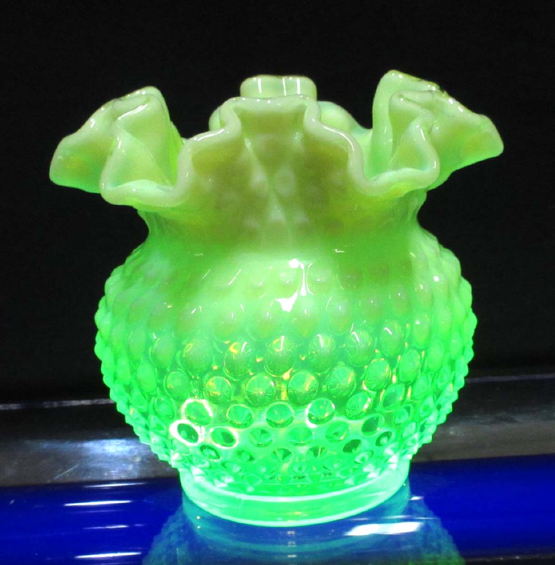 Vaseline Opalescent Fenton Vase: 5 1/2"T x 6 1/4"W
