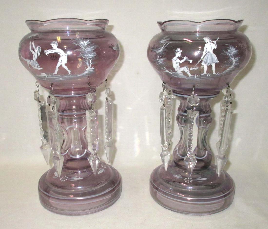 Pr. Mary Gregory Style Mantle Lusters: 11"T x 7"W