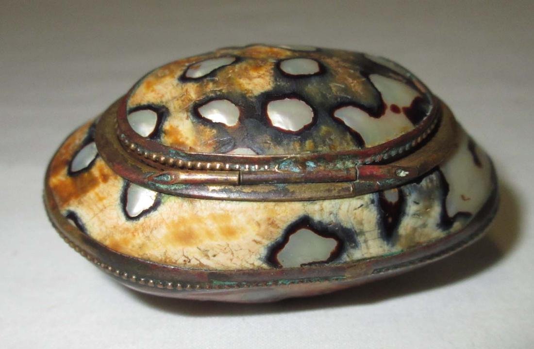 Abalone & Brass Snuff Box: 1 1/4" x 2 1/2"
