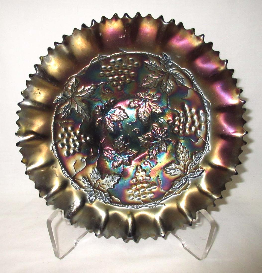 Carnival Glass Grape & Cable Plate: 9"
