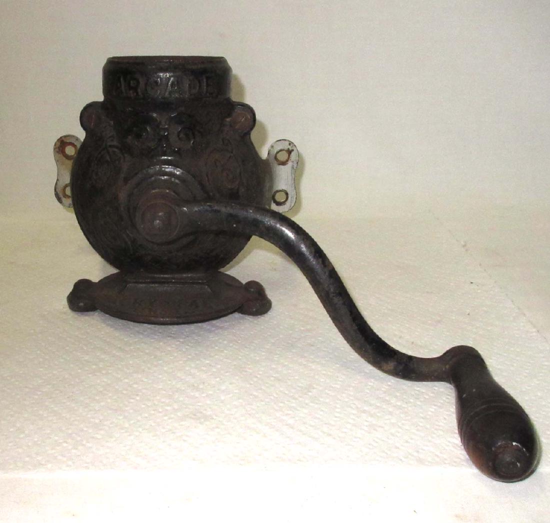 Early Arcade Coffee Mill: 5 1/2"T x 6"W w/ 7" handle