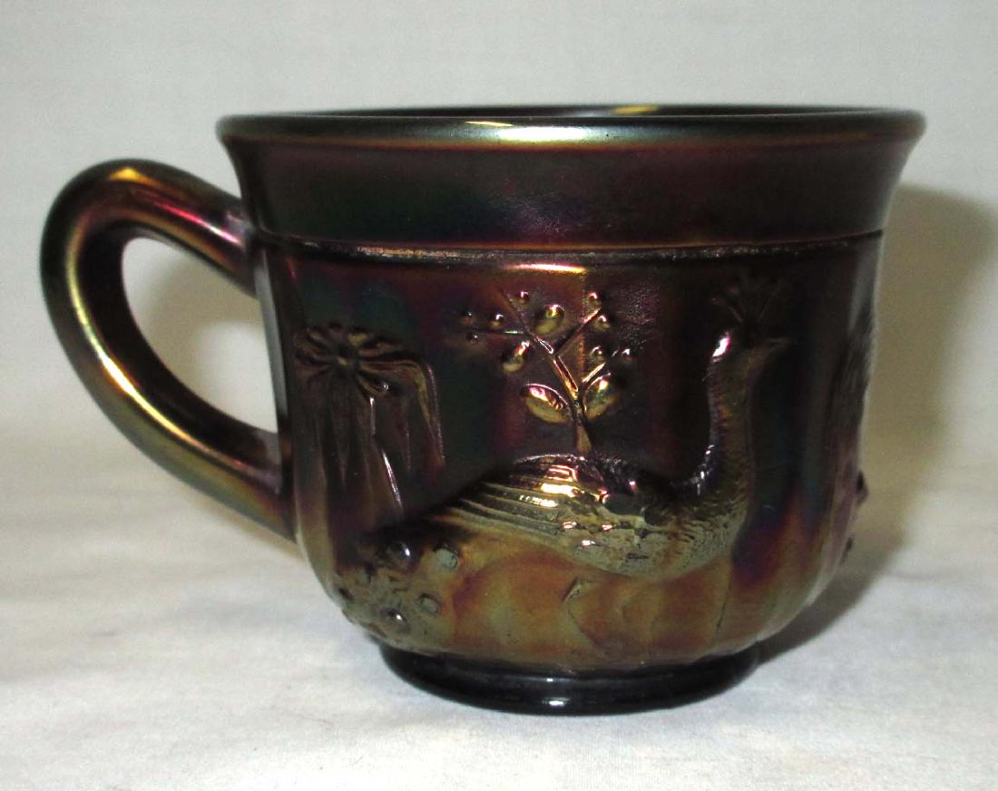 Carnival Glass Peacock at the Fount Cup: 2 1/2"T x 3"W