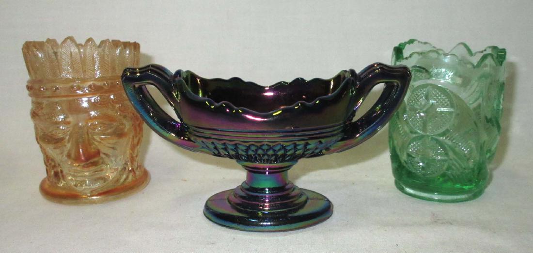 Carnival Glass Master Salt & 2 Toothpick Holders: 2 1/2" - 4 1/2"