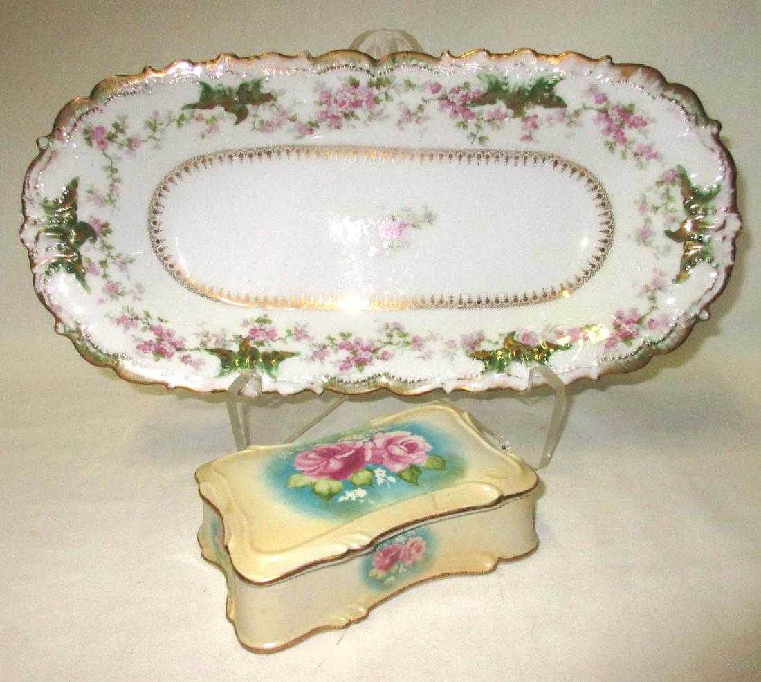 Limoges Celery & A Covered Dresser Box: 13" x 6 1/4" & 1 1/2" x 5" x 3"