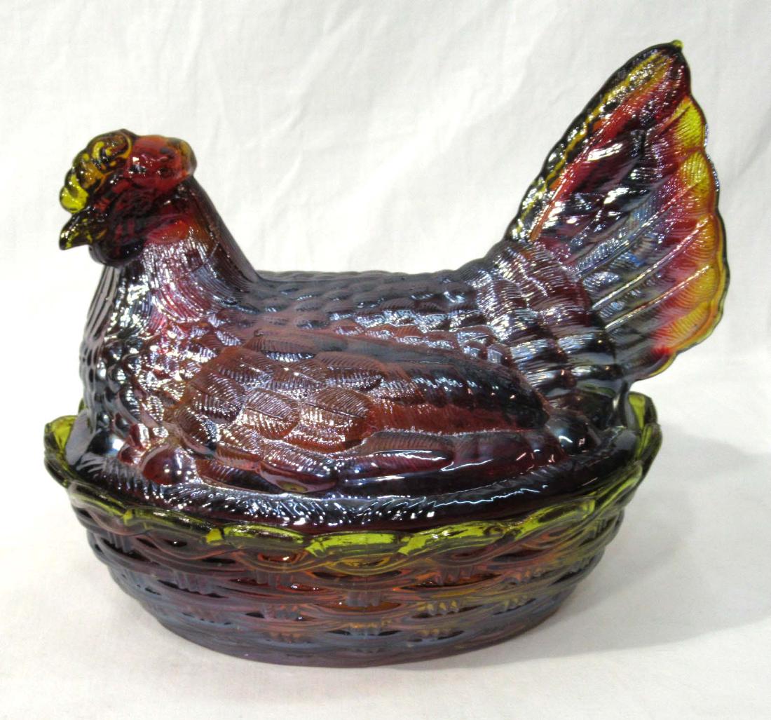 Carnival Boyd Glass Hen on Nest: 7 1/4" x 8" x 6 1/2"