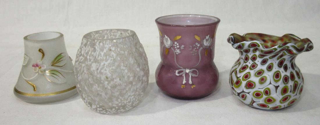 4 Vtg. Art Glass Toothpick Holders: 2" - 2 1/2"T