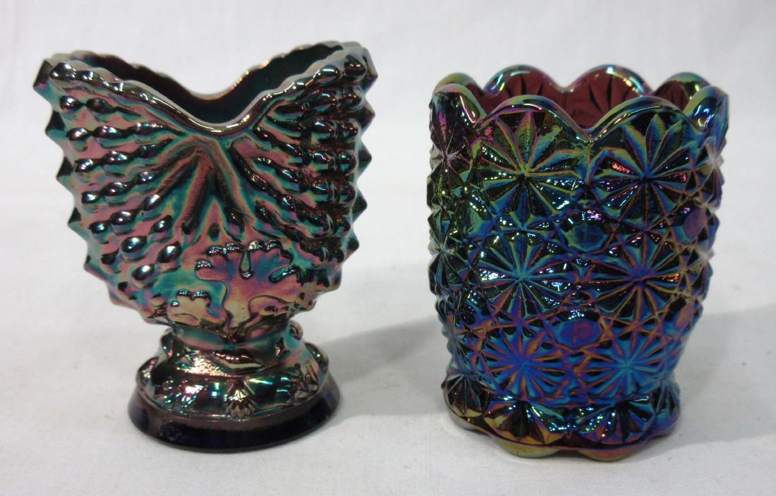 2 Carnival Glass Toothpick Holders: One is marked Smith, 2 1/2"T