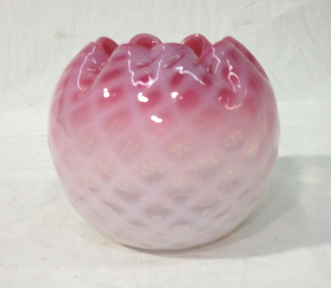 Victorian Cranberry Opalescent Lattice Rosebowl: 4" T X 4 1/2" W