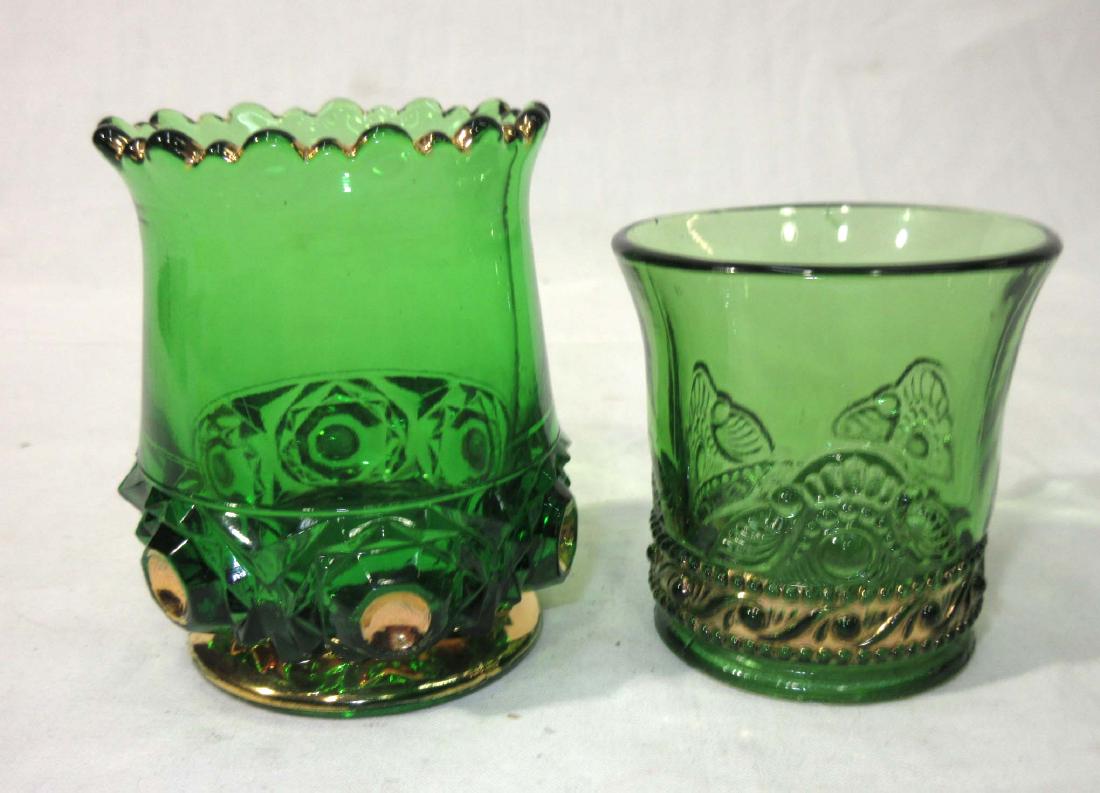 2 Victorian Green Toothpick Holders: 2 1/4" T & 3" T