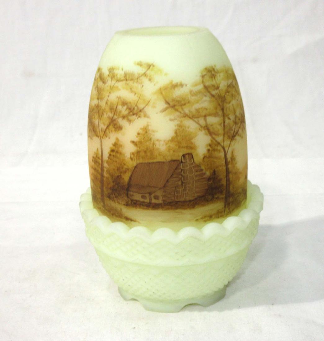 Fenton H.P. Burmese Fairy Lamp: 4 3/4" T X 3" W