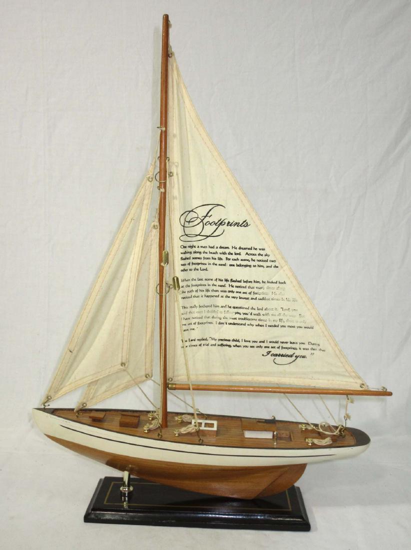 Wooden Sailboat Model: 21"T x 15"L x 3 1/2"W