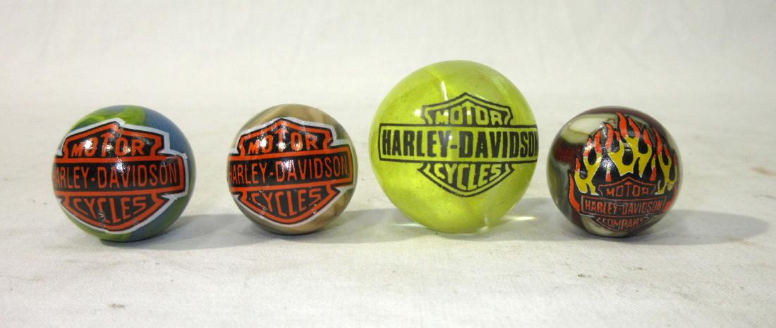 4 Harley Davidson Marbles: 1" & 1 1/4"