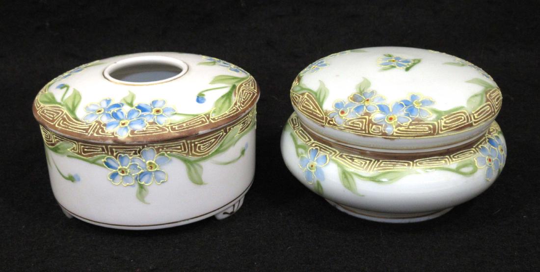 H.P. Nippon Hair Receiver & Matching Covered Jar: 3 3/4"W