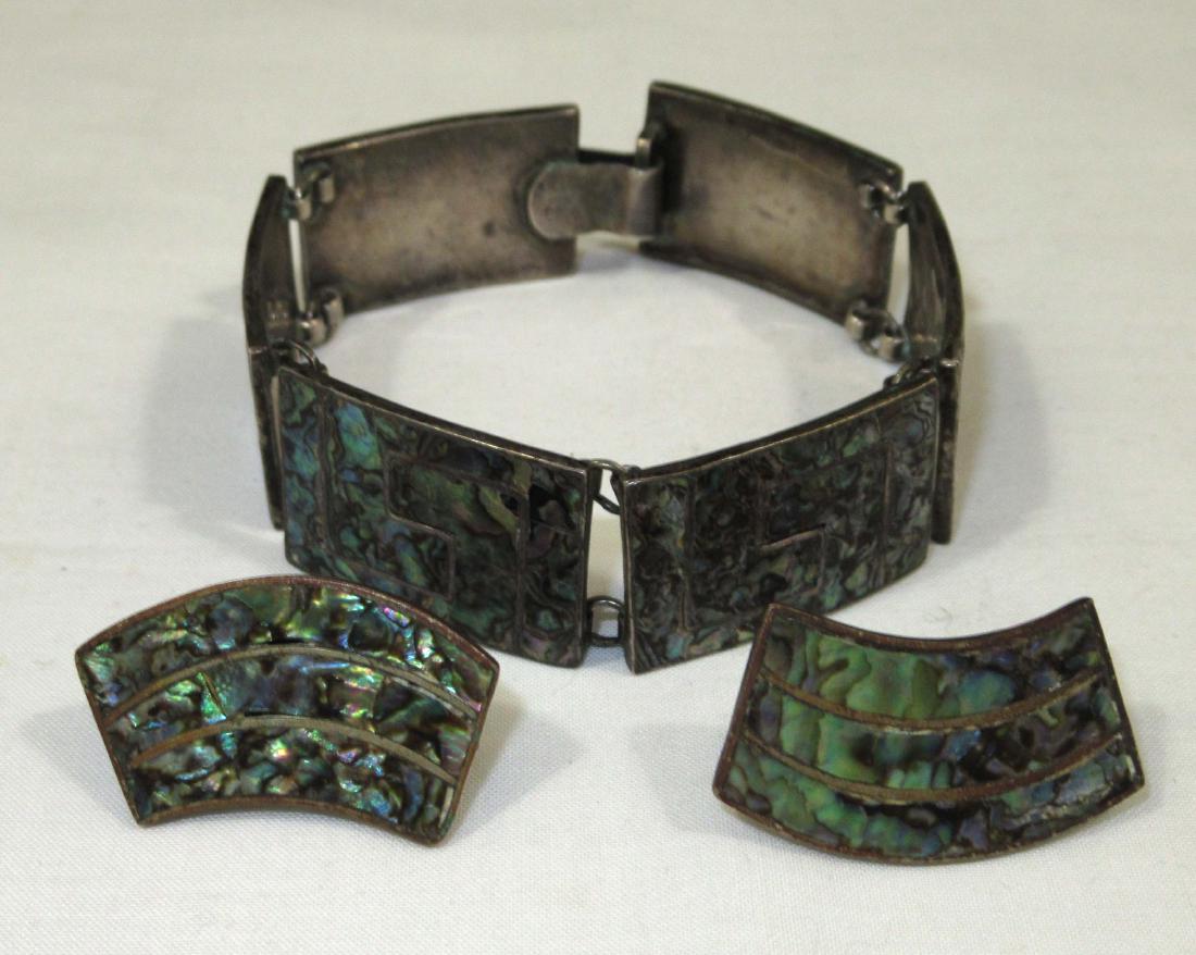 Sterling & Abalone Bracelet & Earrings: 6 1/2"L bracelet, 1 1/8" earrings