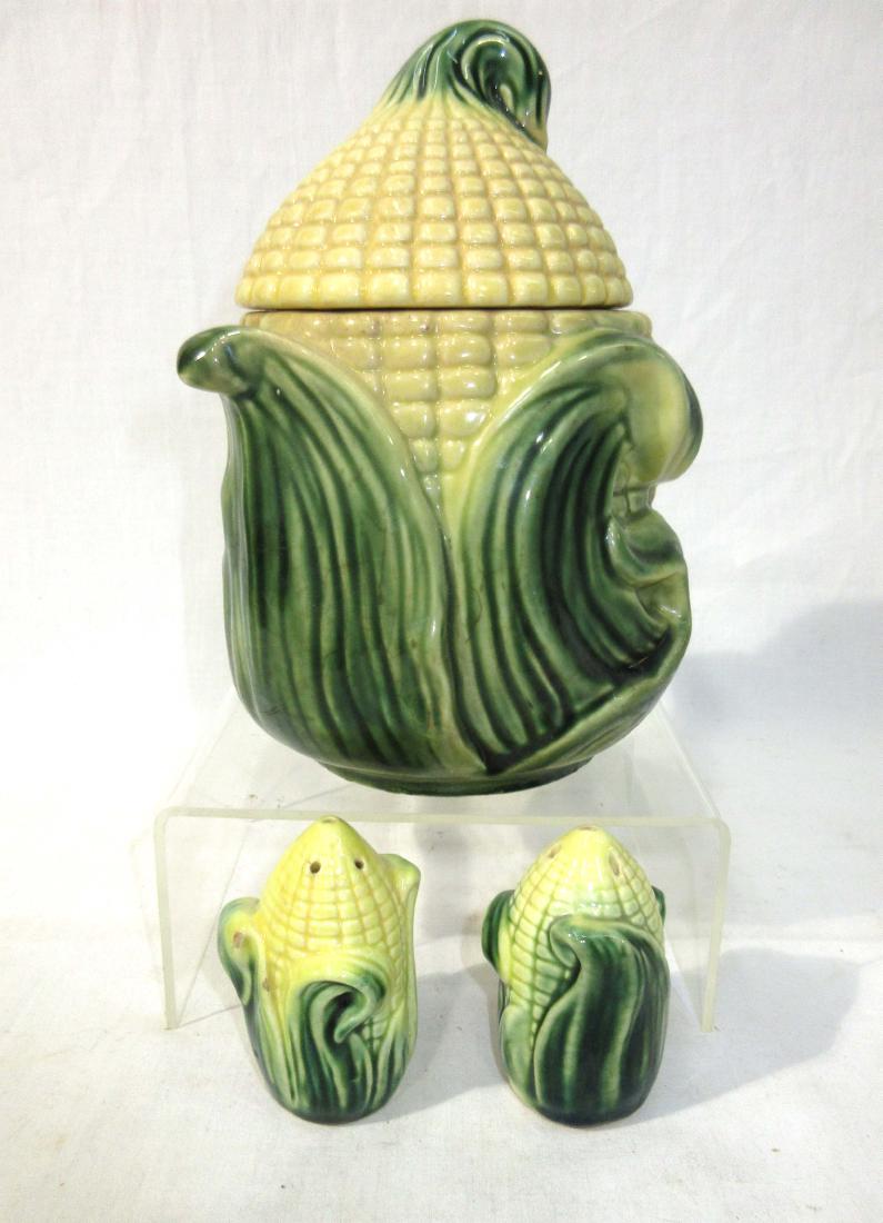 3 Shawnee Corn Canisters & Shakers: 7"T x 5"W, 3"