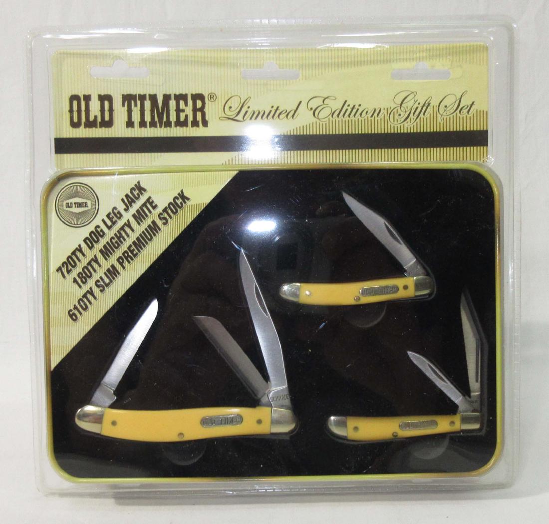 N.I.B Schrade Old Timer 3pc Packet Knife Set: 2 3/4"-4"L