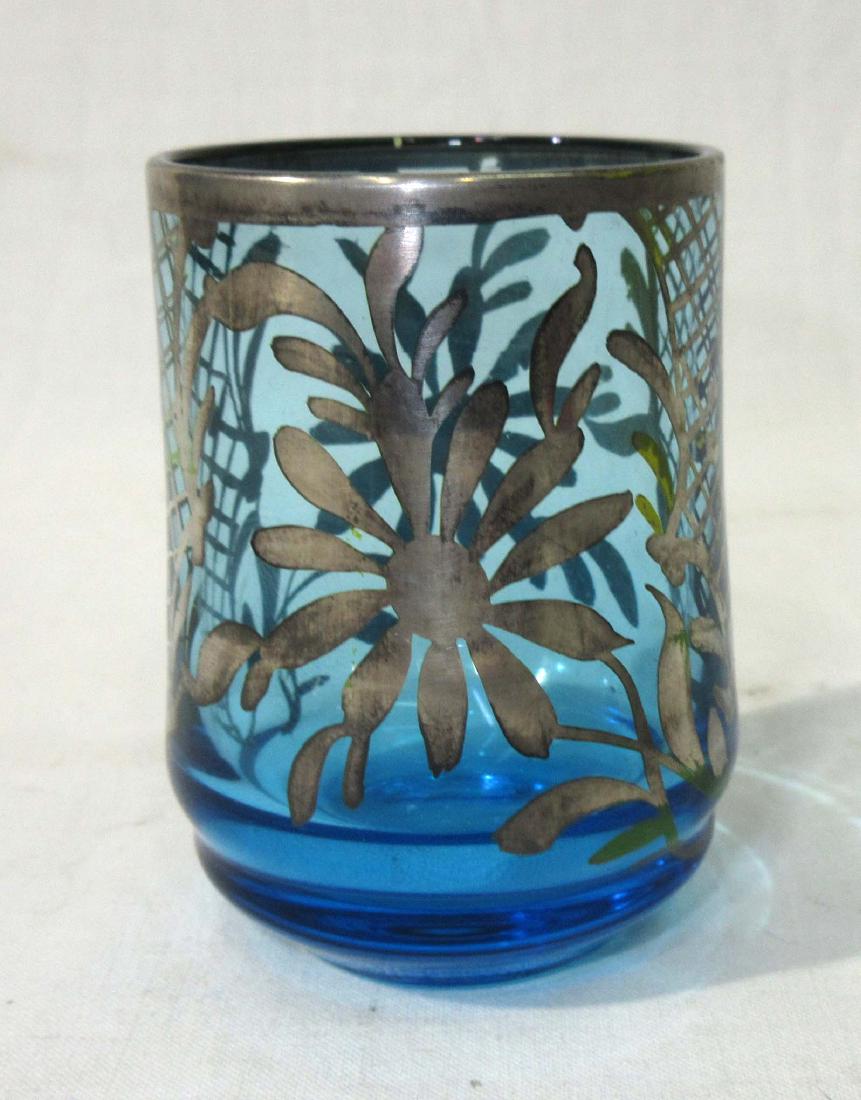 Silver Overlay Blue Toothpick Holders: 2 1/2" T x 2" W