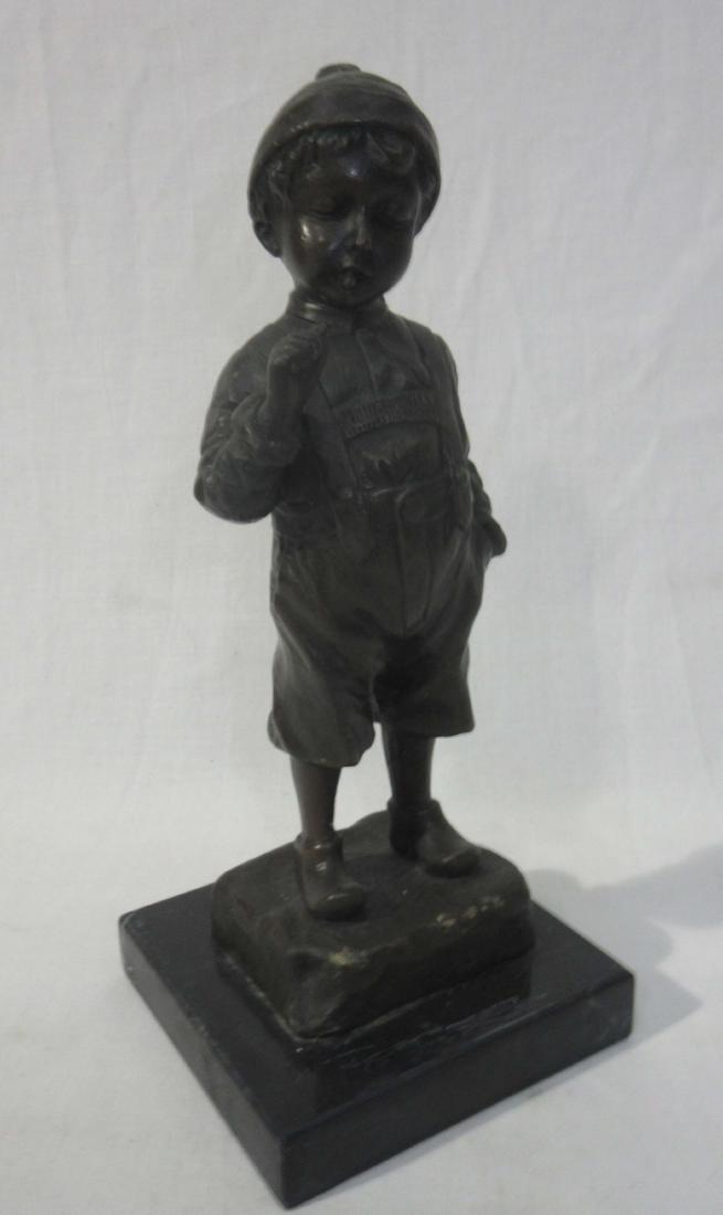 Bronze Statue of Boy Smoking Sgnd: 8"T x 3 1/2"W
