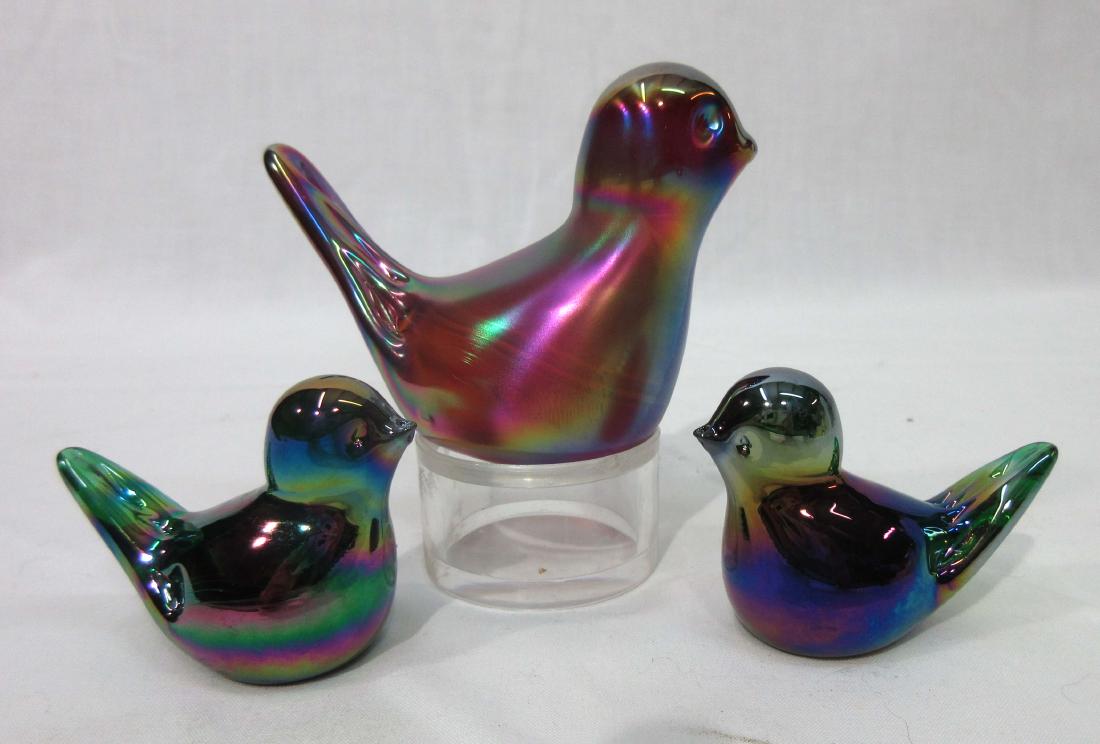 3 Carnival Glass Bird Paperweight: All mkd Gibson 2" & 3"