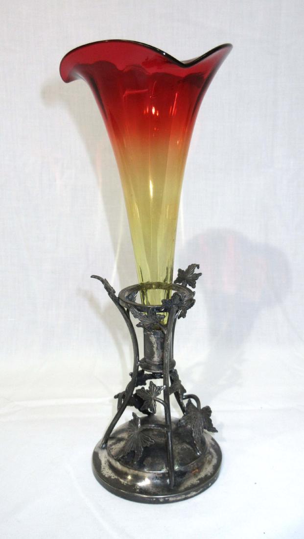 Vict. Amberina Epergne in Meridian Holder: 10"T x 3 3/4"W