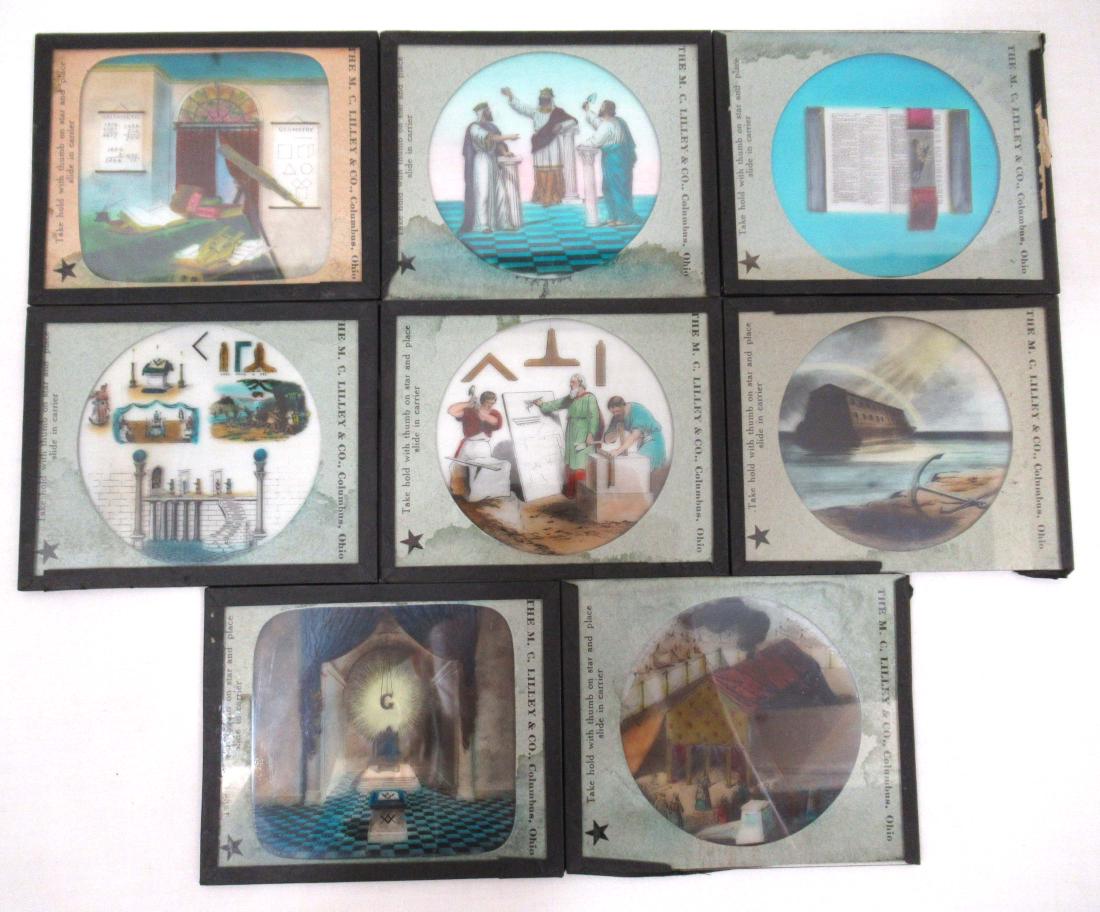 8 Masonic Glass Magic Lantern Slides: 4" x 3 1/4"