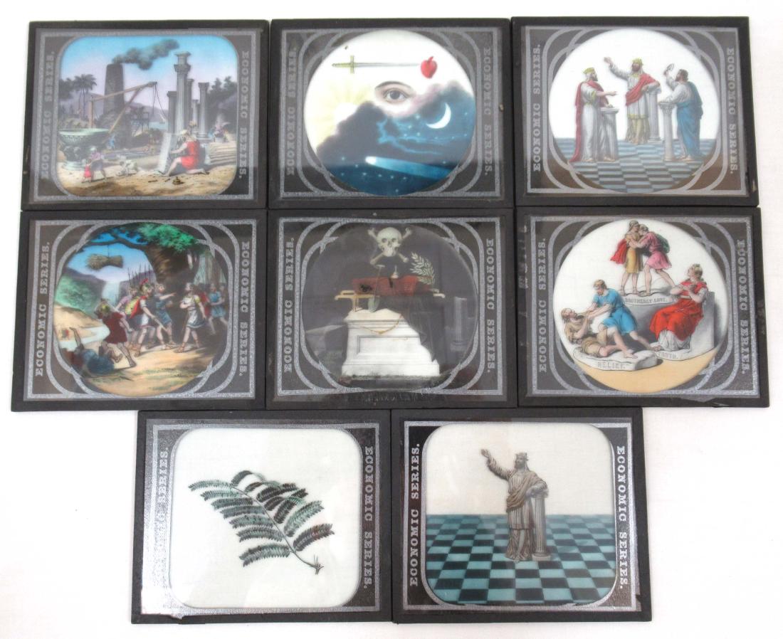 8 Masonic Glass Magic Lantern Slides: 4" x 3 1/4"