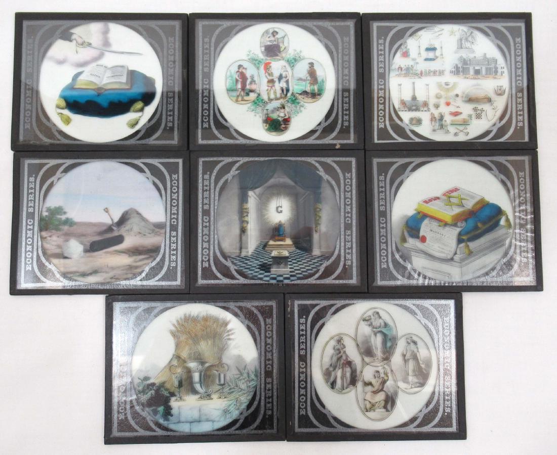 8 Masonic Glass Magic Lantern Slides: 4" x 3 1/4"