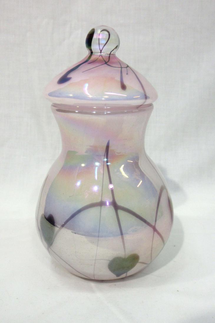 Hanging Hearts Art Glass Jar: Sgnd Gibson 7"T x 4 3/4"W
