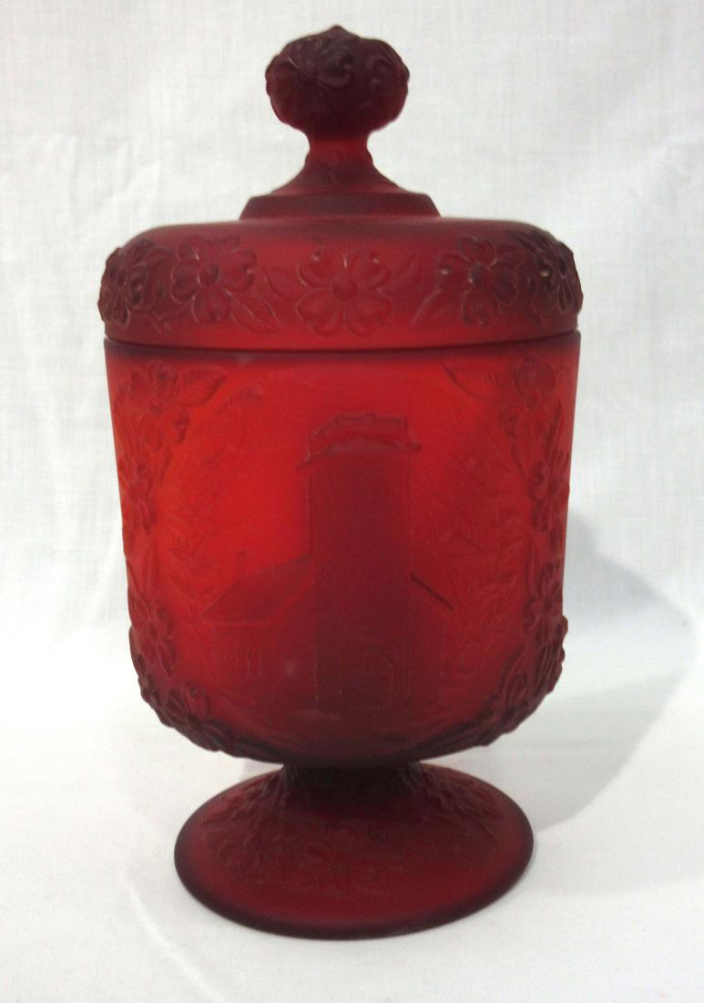 Ruby Glass Covered Candy Jar: 8"T x 4 1/2"W