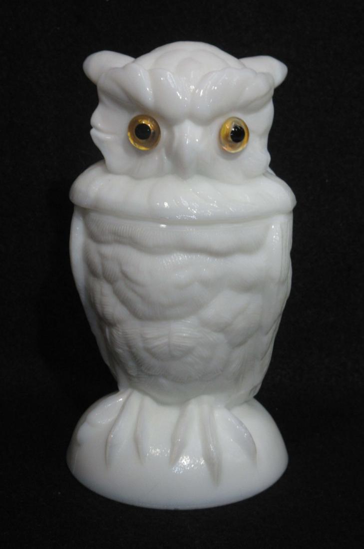Owl Covered Jar w/ Glass Eyes: Imperial 6 1/4"T x 3 1/2"W
