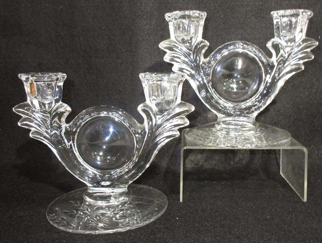 Pr Duncan Miller Candelabras w/ Cut Bases: 6"T x 7 1/2"W