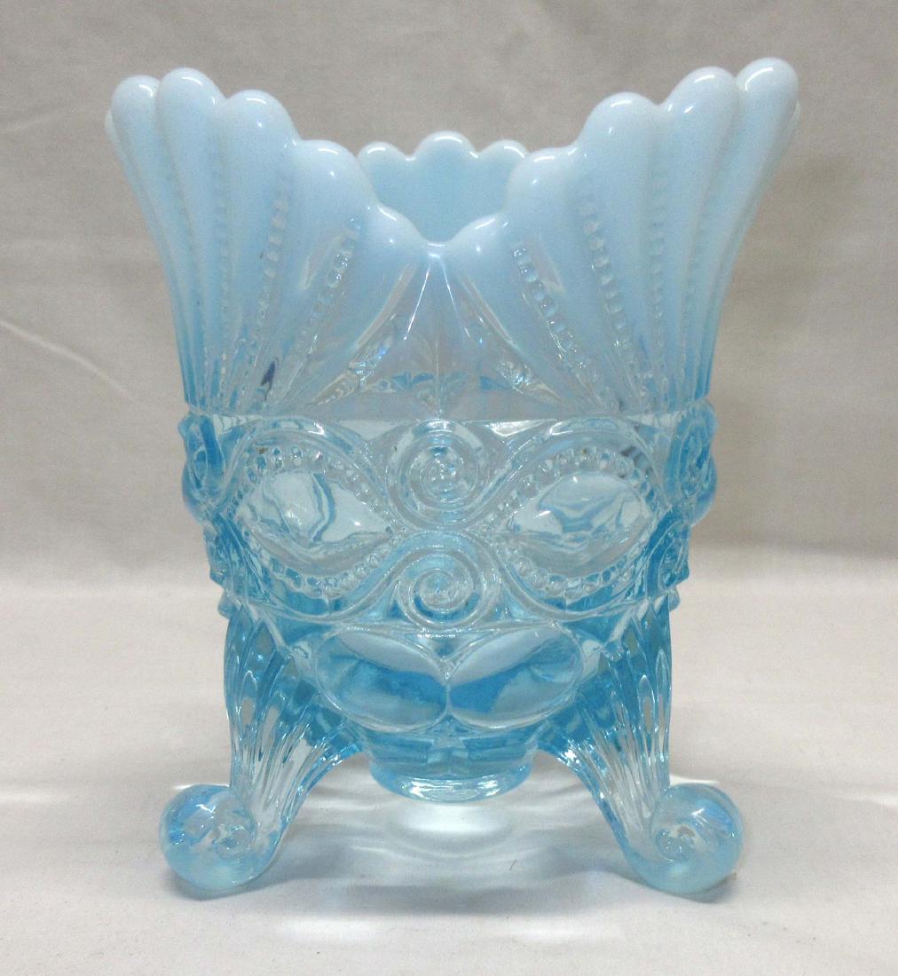 Blue Opalescent Mosser Glass Spooner: 5 1/2"T x 4 1/2"W
