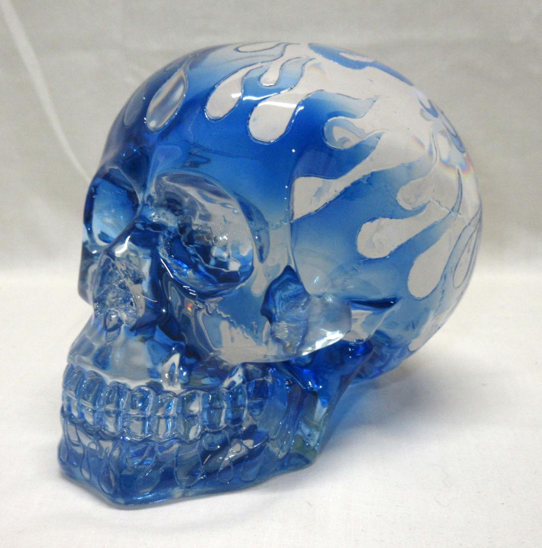 Lucite Blue Flame Skull: 4 1/2"T x 6"L