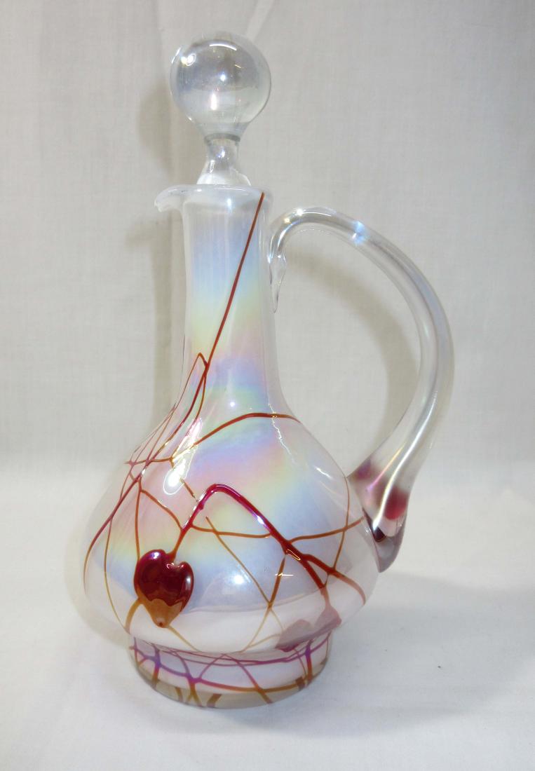 Art Glass Hanging Hearts Cruet: Sgnd Gibson 8"T x 4 1/2"W