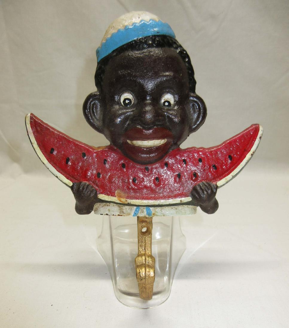 Modern Black Americana Watermelon Eater Hook: 6 1/2"T x 6"W