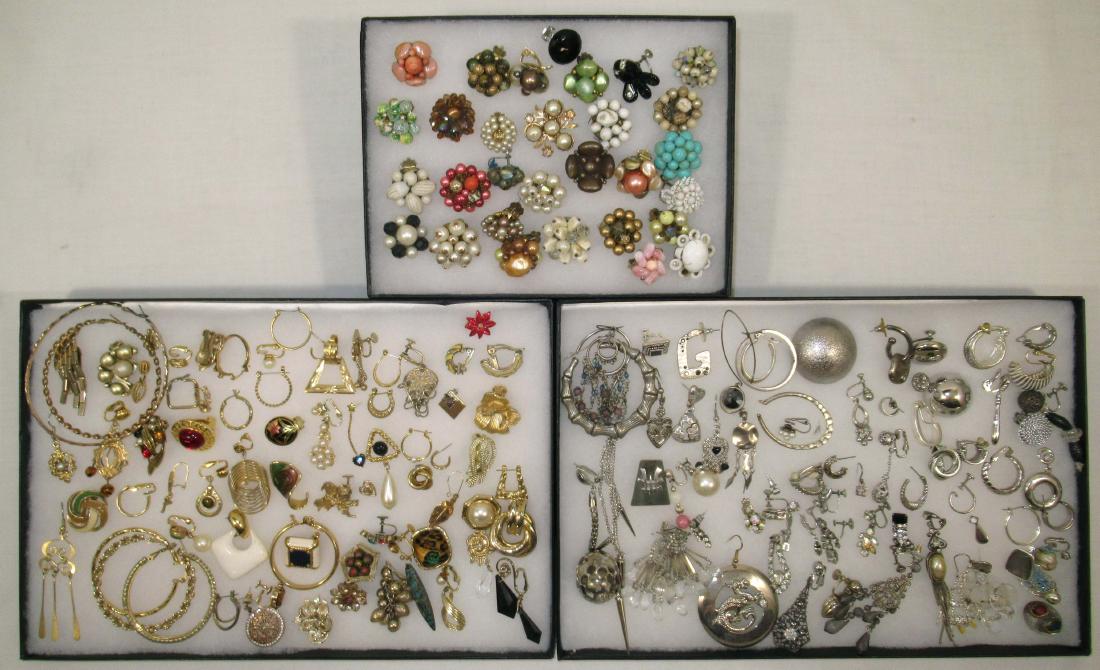 100 + Vintage Single Earrings: Cluster Earrings, Goldtone, Rhinestone, Silvertone, Enameled. A Little of Everything. For Harvest, Ring Making
