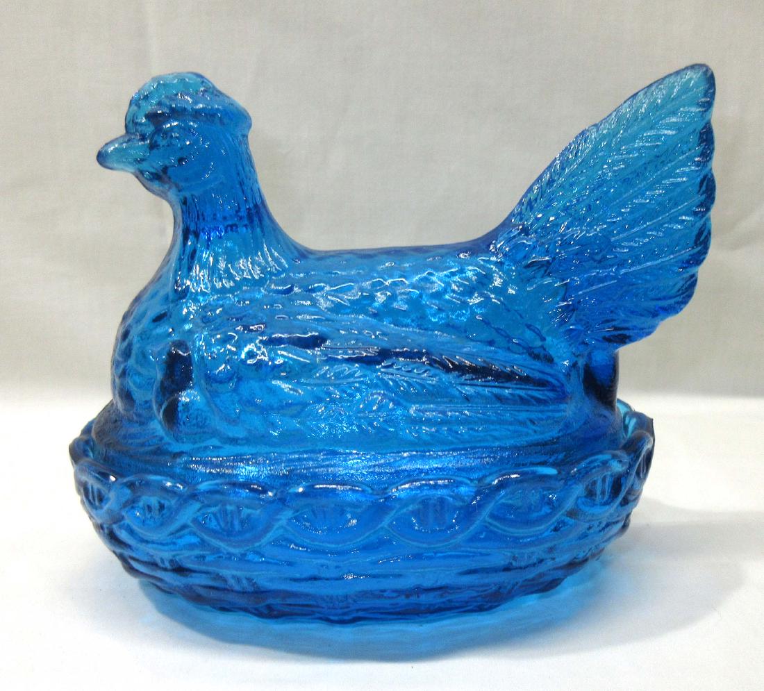 Cobalt Glass Hen on Nest: 5 1/8"T x 6" x 4 1/2"