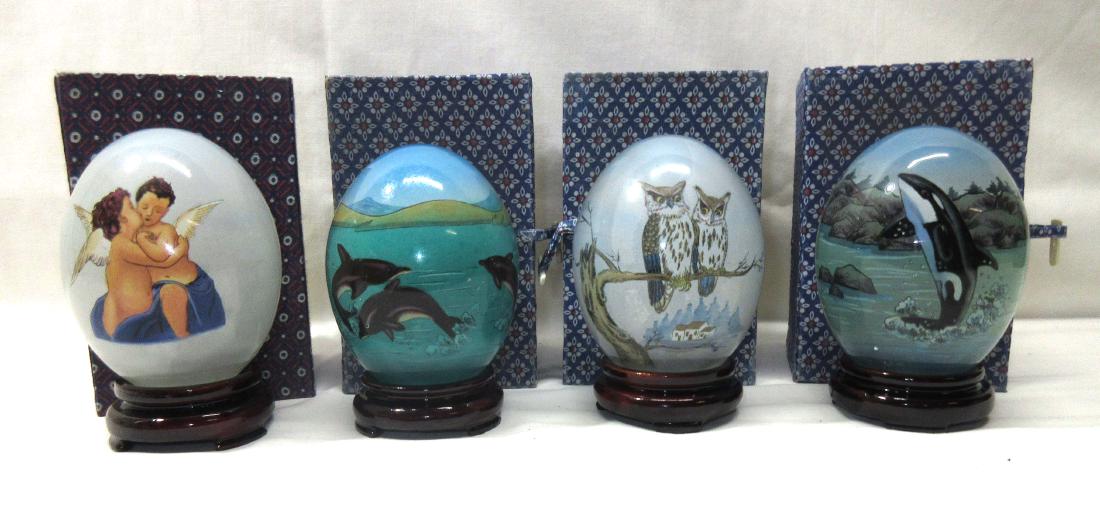 4 Reverse Painted Glass Eggs: 4 1/2"T x 3"W w/ stands
